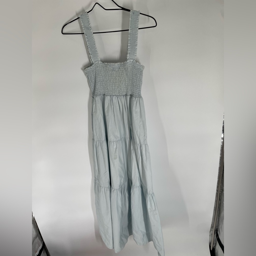 Zara Light Blue Smocked Tiered Maxi Dress